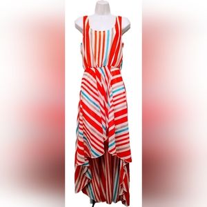 Charming Charlie High Low Flowing Blue Orange Striped Women's Dress Size Small